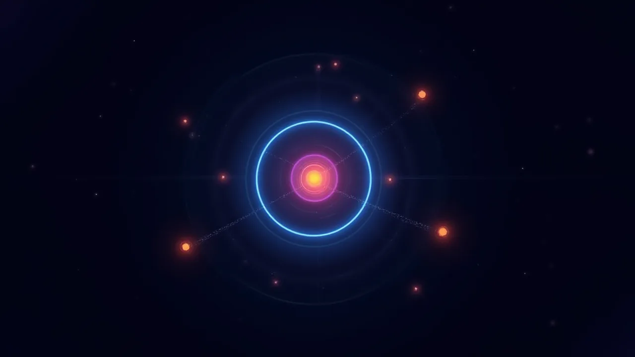 1회차 개념 지도. 중앙의 세 겹 동심원(AI, 머신러닝, 딥러닝)에서 빛나는 연결선이 뻗어 나가 주변의 위성 노드들과 별자리처럼 이어진 그림