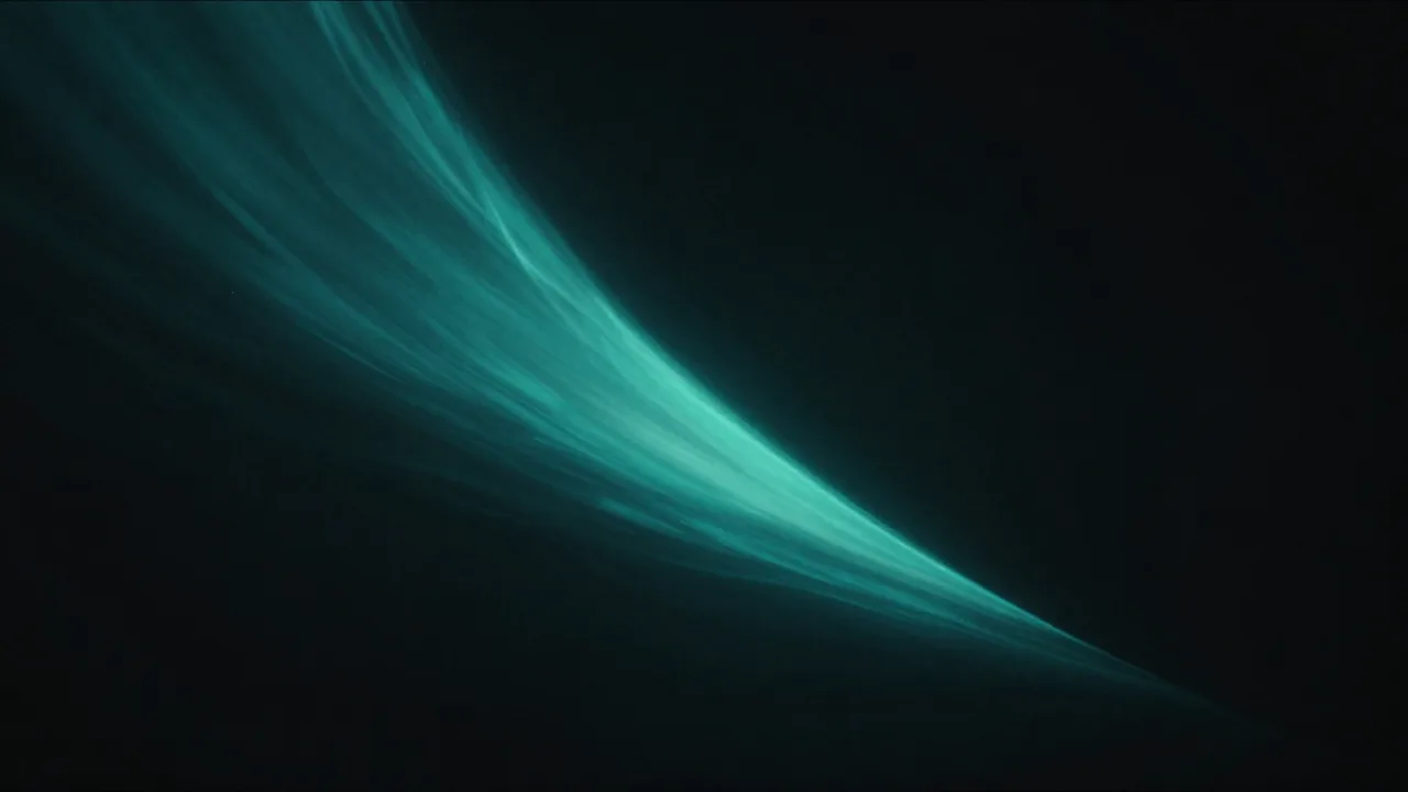 어둠을 가로질러 위로 솟구치는 청록빛 곡선 궤적 — 항소로 이어지는 다음 단계를 표현한 개념 이미지