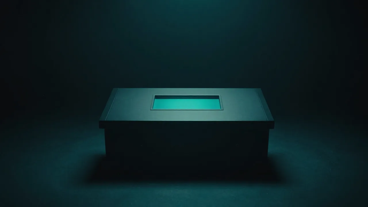 가운데에 청록빛 개구부가 열린 매끈한 검은 조작대 — 거래소가 새로 연 접속 창구를 표현한 개념 이미지