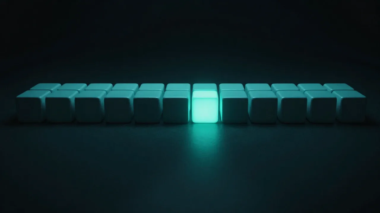 서로 다른 네 가지 매끈한 입체가 나란히 서서 은은한 청록빛을 내는 모습 — 남아 있는 모델들을 표현한 개념 이미지