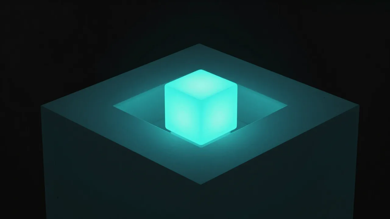 청록빛으로 빛나는 정육면체가 훨씬 큰 검은 정육면체의 홈에 정확히 들어맞아 앉은 모습 — 모델을 기존 플랫폼에 심는 것을 표현한 개념 이미지