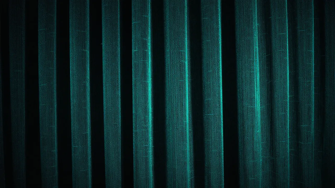 짙은 어둠의 장막 사이로 짜여 들어간 세 가닥 청록 실 — 본문에 섞여 든 숨김 문구를 표현한 이미지