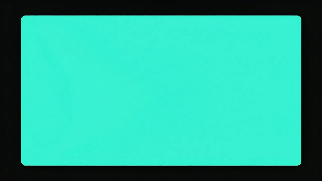깊은 검은 배경 한가운데에 크고 밝은 청록빛 판 하나가 넉넉한 여백을 두고 놓인 고대비 개념 이미지. 저시력 환경에서 결과물을 크게 띄워 보는 일을 나타낸다