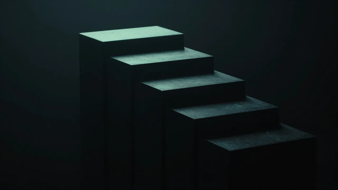 크기 순으로 쌓여 위쪽이 가장 밝은 어두운 블록들 — 무엇을 먼저 연결할지 정하는 우선순위를 표현한 개념 이미지